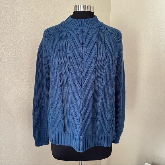 J. Crew Cable-knit mockneck Cotton Pullover Oversized sweater Ultramarine Size S - Picture 3 of 12